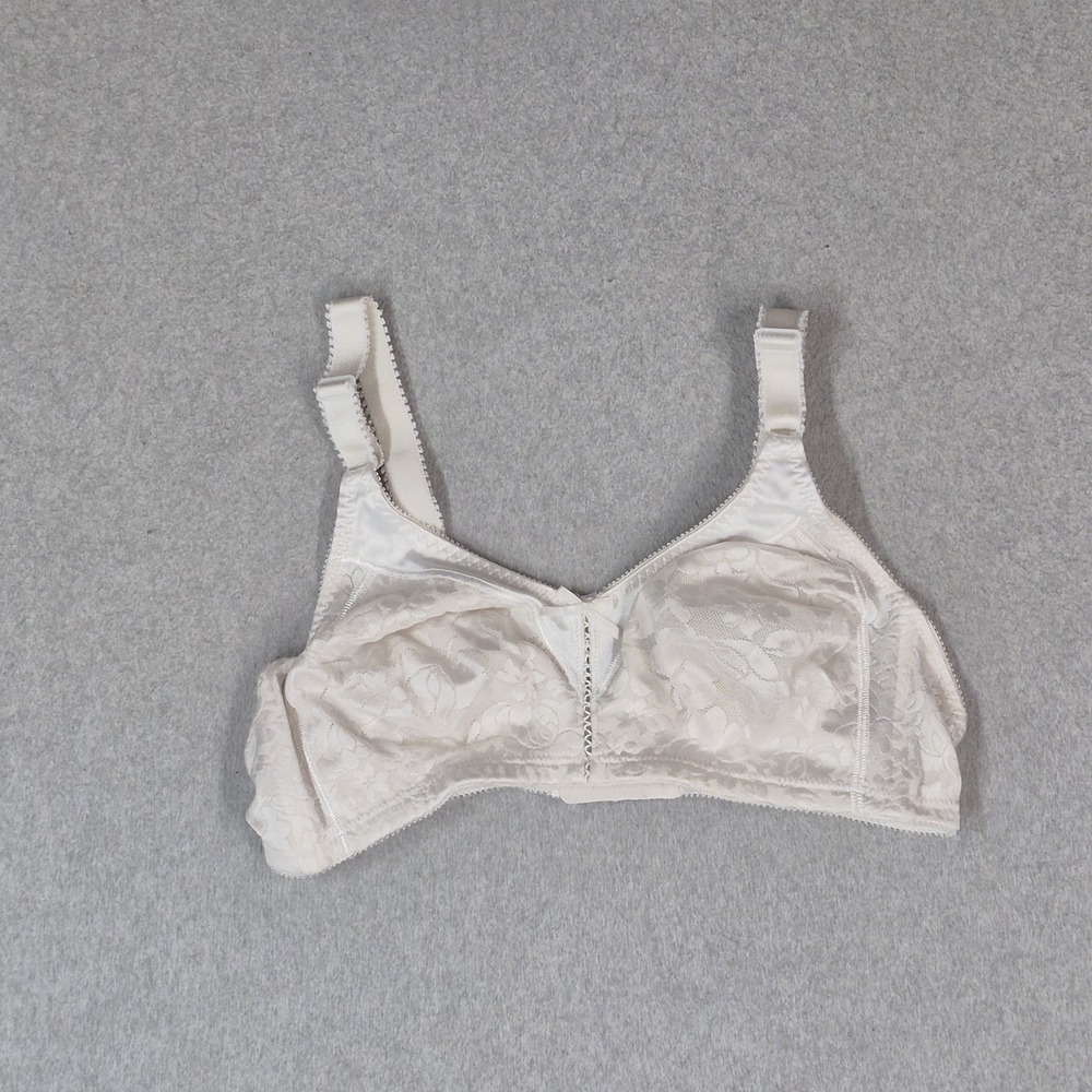 Bali Women Bra 38B White Floral Satin Lace Wide Strap Unlined Wireless